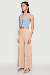 Womens High Waisted Tiered Palazzo Pants, Khaki, Size XL