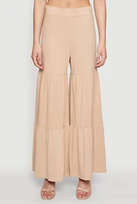 Womens High Waisted Tiered Palazzo Pants, Khaki, Size XL