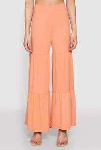 Womens High Waisted Tiered Palazzo Pants, Orange, Size XL