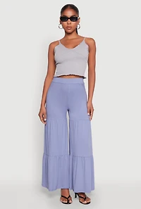Womens High Waisted Tiered Palazzo Pants, L