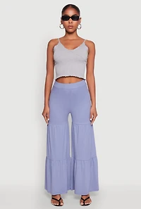 Womens High Waisted Tiered Palazzo Pants, L