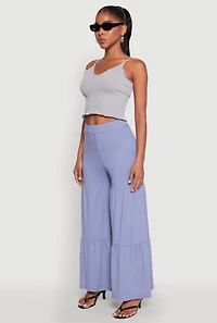 Womens High Waisted Tiered Palazzo Pants, L