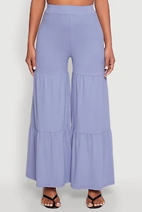 Womens High Waisted Tiered Palazzo Pants, L