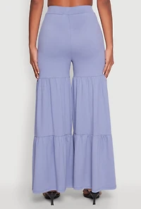 Womens High Waisted Tiered Palazzo Pants, L