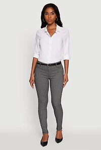 Womens Plaid Skinny Leg Dress Pants with Belt, Multi,