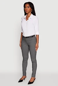Womens Plaid Skinny Leg Dress Pants with Belt, Multi,