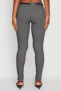 Womens Plaid Skinny Leg Dress Pants with Belt, Multi,