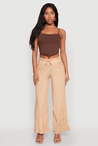 Womens Mineral Wash Palazzo Pants, Khaki, Size S