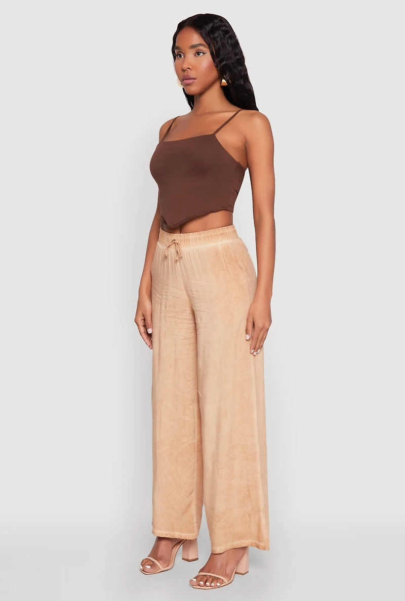 Womens Mineral Wash Palazzo Pants, Khaki, Size S