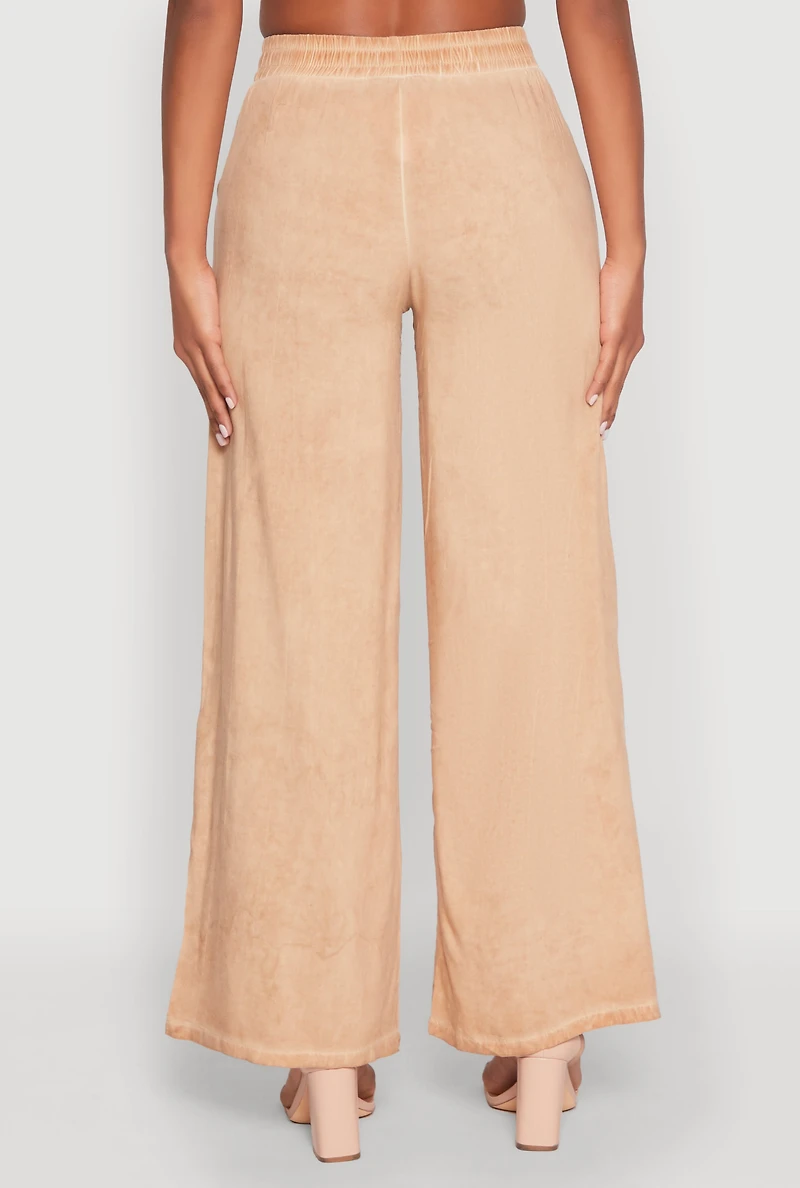 Womens Mineral Wash Palazzo Pants, Khaki, Size S