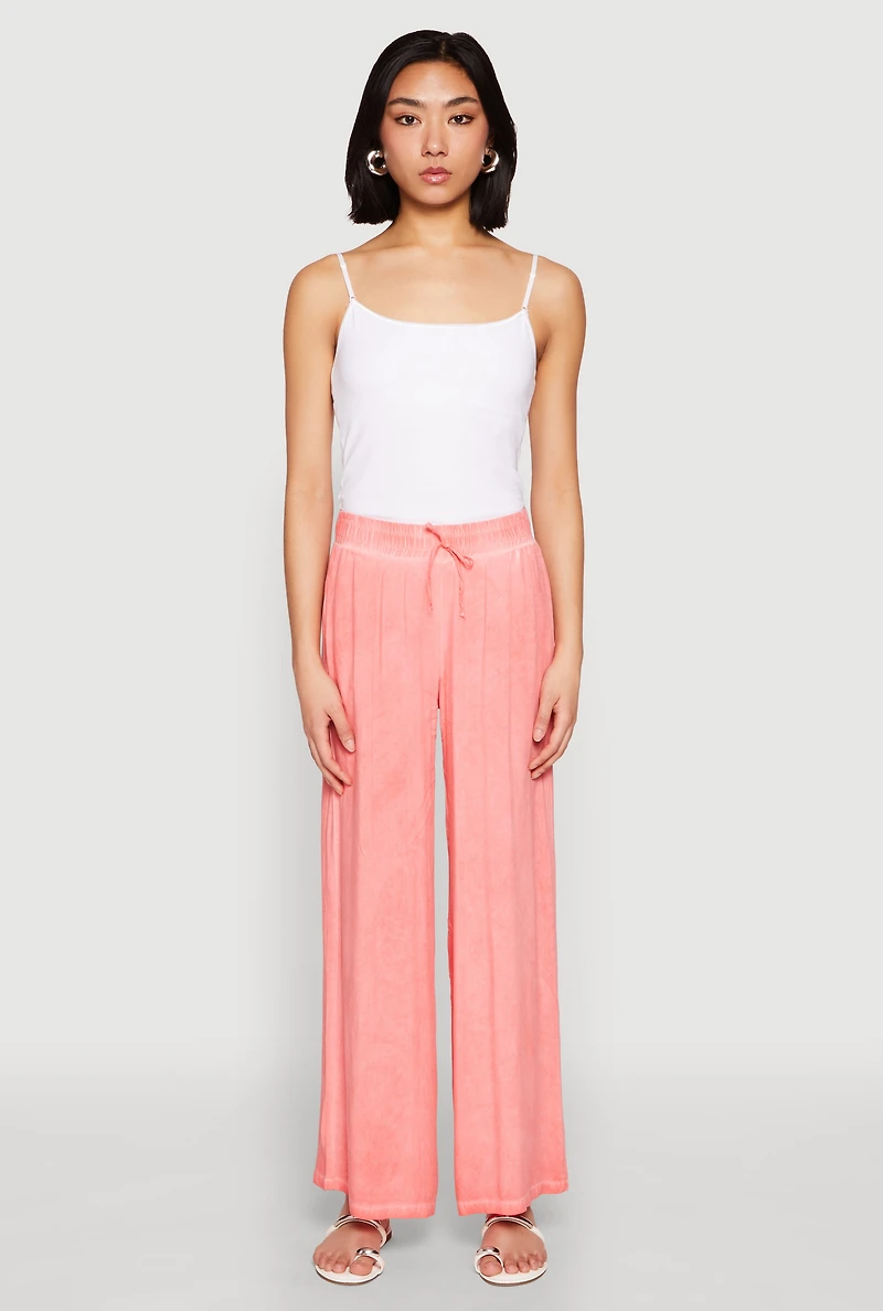 Womens Mineral Wash Palazzo Pants, Pink, Size XL