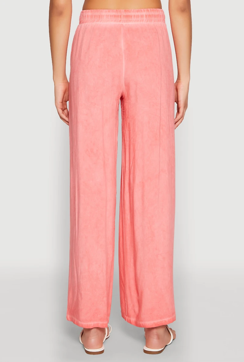 Womens Mineral Wash Palazzo Pants, Pink, Size XL