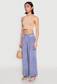 Womens Mineral Wash Palazzo Pants, Blue, Size S