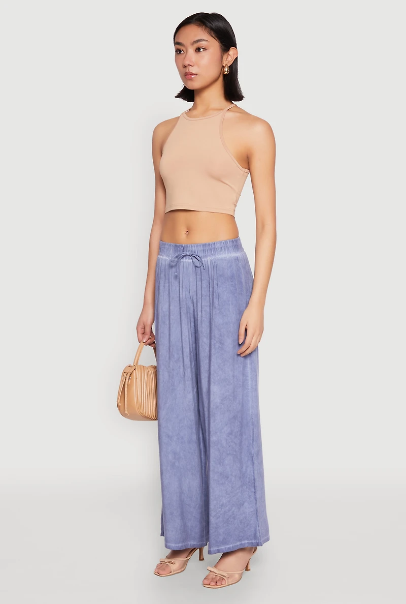 Womens Mineral Wash Palazzo Pants, Blue,