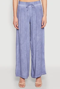 Womens Mineral Wash Palazzo Pants, Blue, Size S