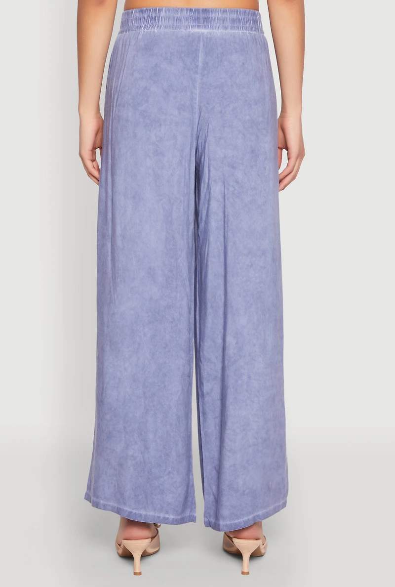 Womens Mineral Wash Palazzo Pants, Blue, Size M