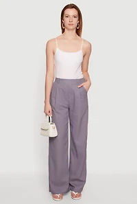 Linen Pleated High Waist Wide Leg Dress Pants