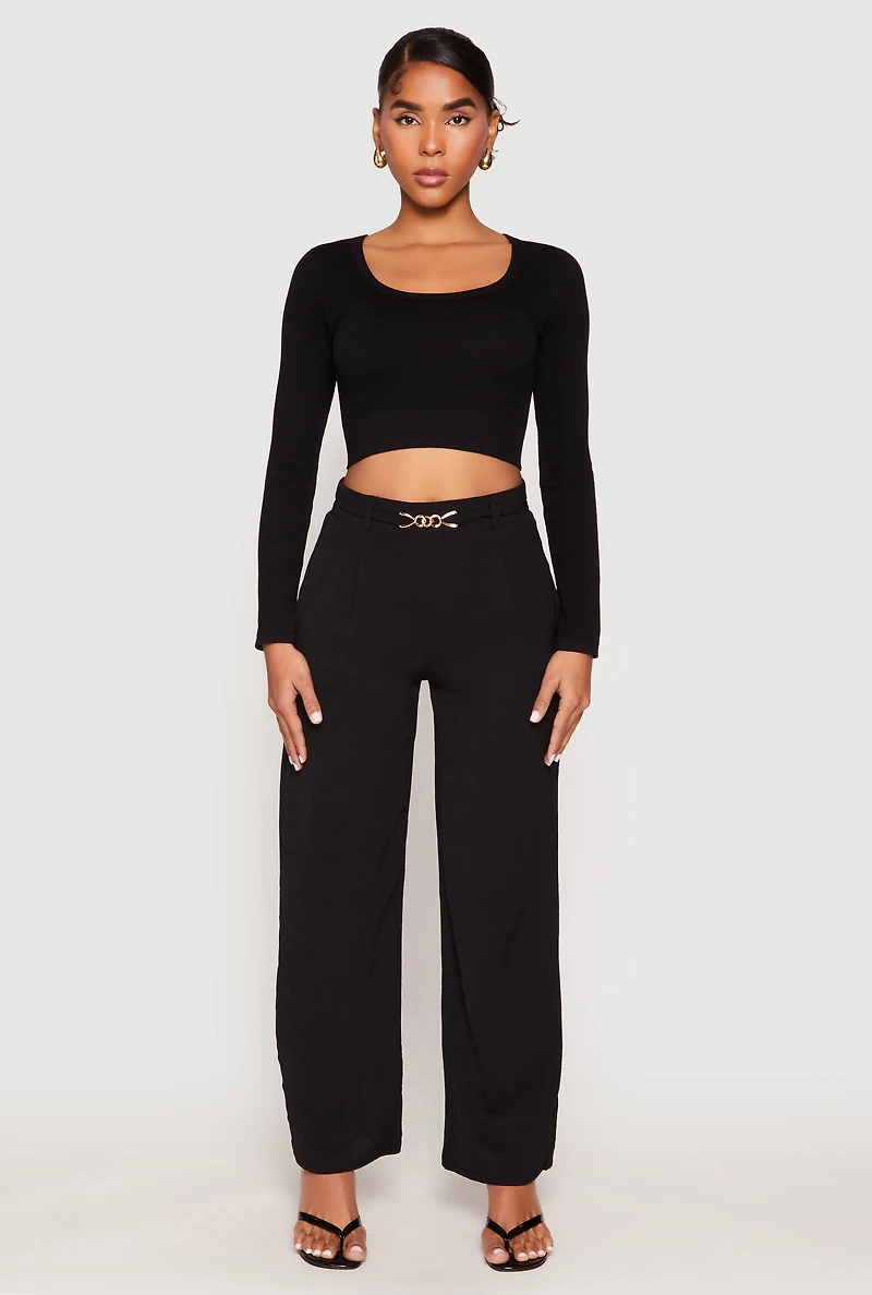 Womens Airy Chain Detail Belted Front Pants, M