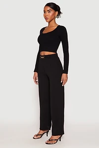 Womens Airy Chain Detail Belted Front Pants, M