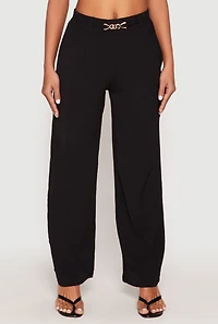 Womens Airy Chain Detail Belted Front Pants, M