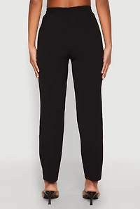 Womens Airy Drawstring Waist Pintuck Pants, Black,