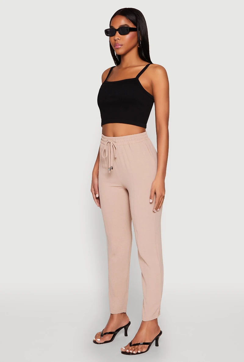 Airy Drawstring Waist Pintuck Pants