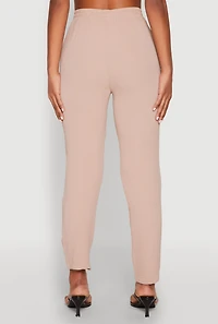Womens Airy Drawstring Waist Pintuck Pants, Khaki, Size L