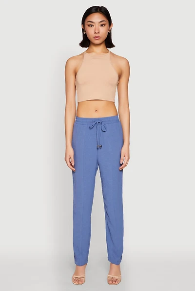 Womens Airy Drawstring Waist Pintuck Pants, L
