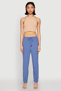 Womens Airy Drawstring Waist Pintuck Pants, L
