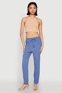 Womens Airy Drawstring Waist Pintuck Pants, Blue,