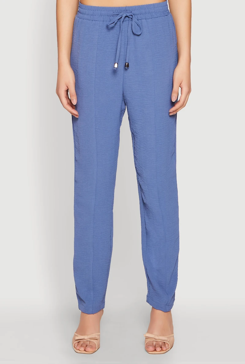 Womens Airy Drawstring Waist Pintuck Pants, L