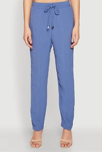 Womens Airy Drawstring Waist Pintuck Pants, L