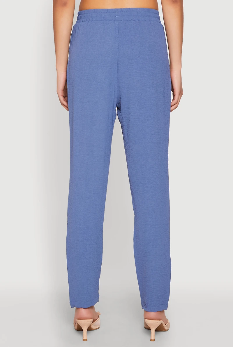 Womens Airy Drawstring Waist Pintuck Pants, L