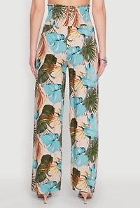 Womens Tropical Leaf Print Palazzo Pants, Multi,