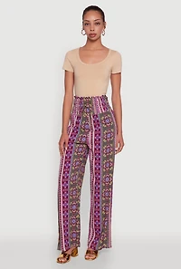 Boho Border Print High Waisted Wide Leg Pants