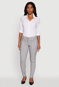 Mid Rise Plaid Skinny Dress Pants