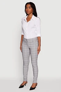 Womens Mid Rise Plaid Skinny Dress Pants, Grey, Size S