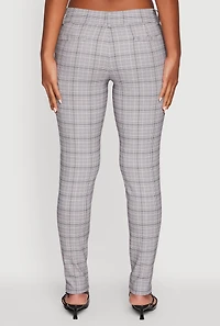 Womens Mid Rise Plaid Skinny Dress Pants, Grey, Size S