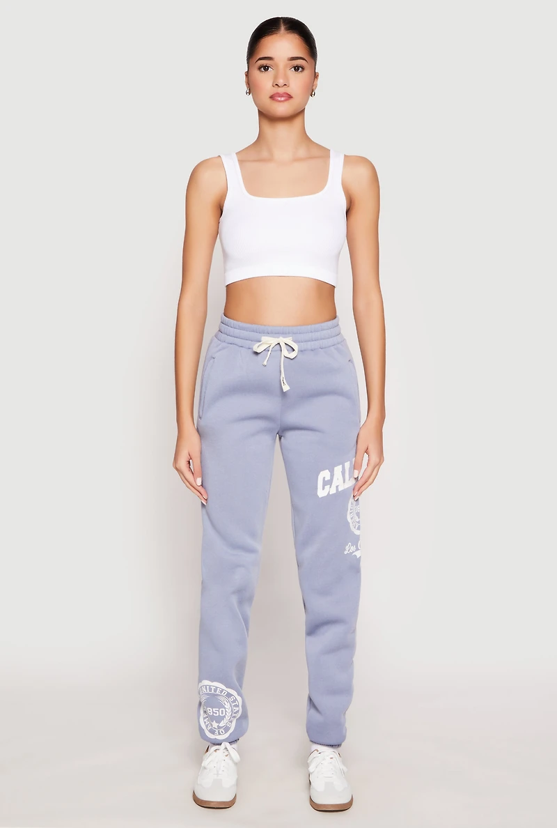 Womens California Graphic Drawstring Sweatpants, Blue, Size L
