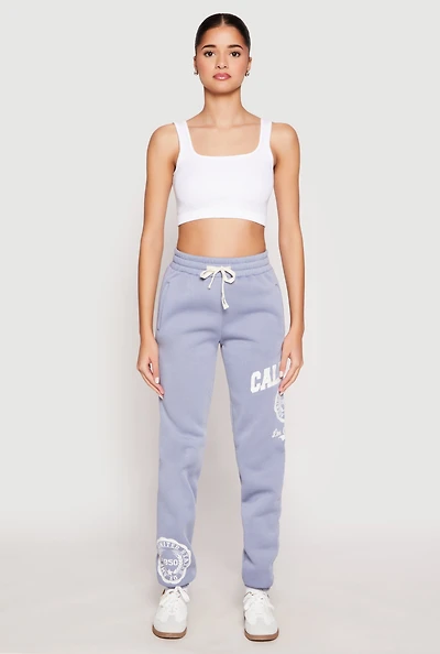 Womens California Graphic Drawstring Sweatpants, Blue, Size L