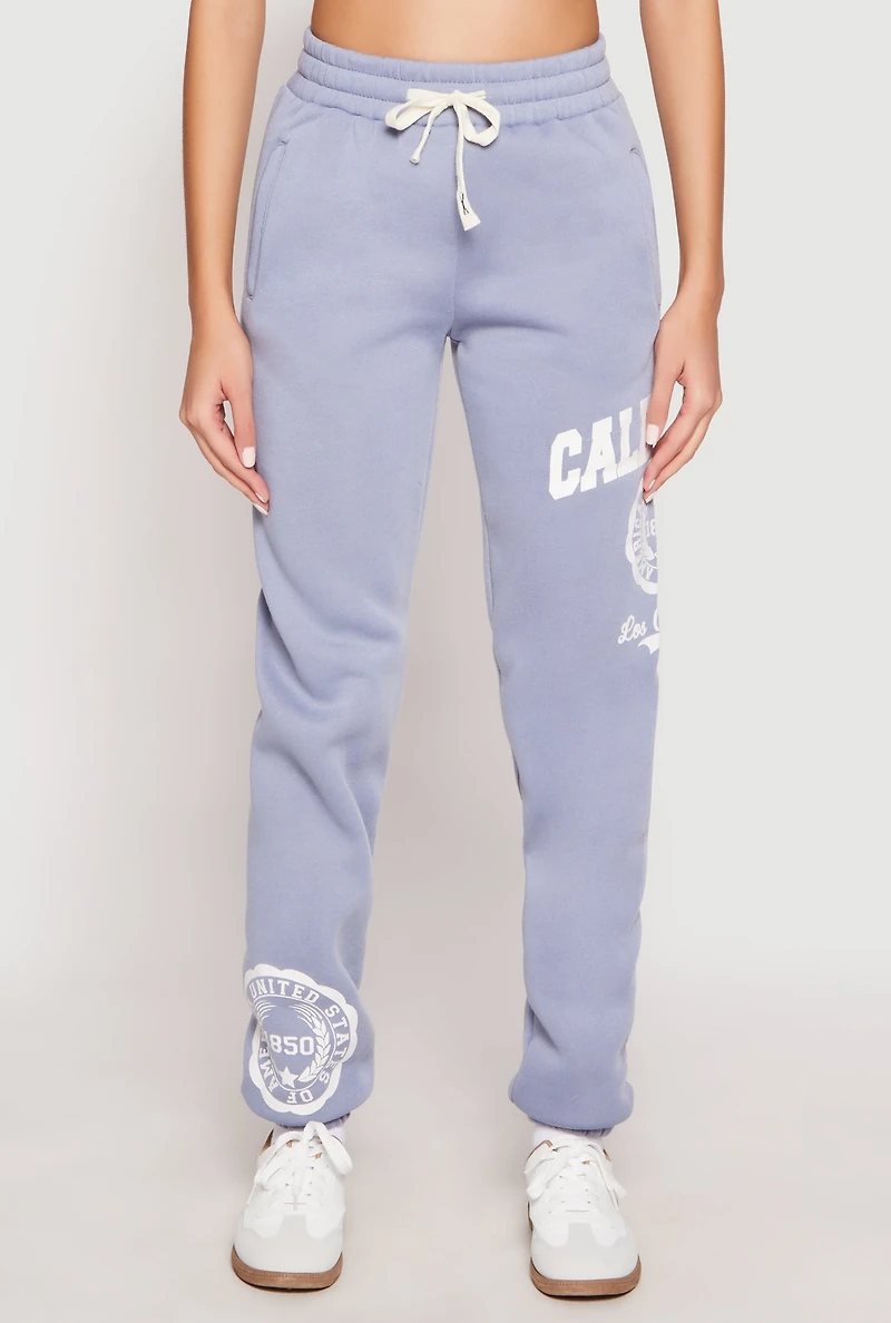 Womens California Graphic Drawstring Sweatpants, Blue, Size L