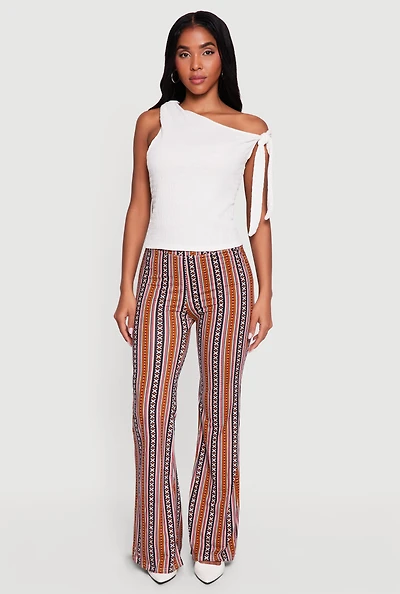 Geometric Print High Waisted Pull On Flare Pants