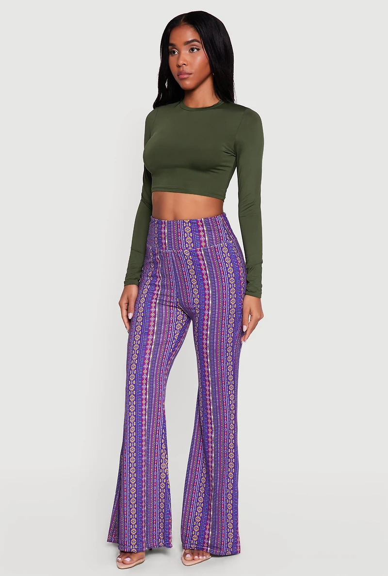 Geometric Print High Waisted Pull On Flare Pants