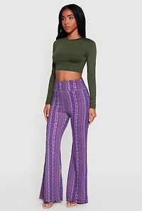 Geometric Print High Waisted Pull On Flare Pants