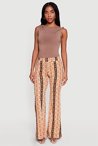 Geometric Print High Waisted Pull On Flare Pants