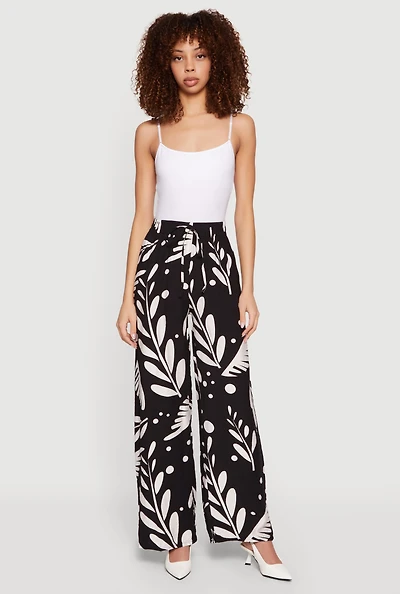 Floral Print Crepe Knit High Waisted Pull On Pants