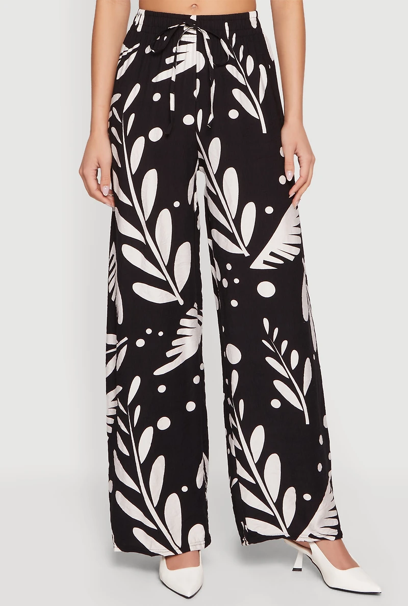 Floral Print Crepe Knit High Waisted Pull On Pants