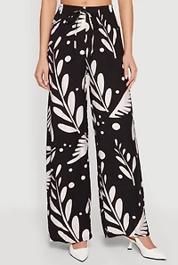 Floral Print Crepe Knit High Waisted Pull On Pants