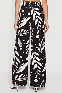 Floral Print Crepe Knit High Waisted Pull On Pants