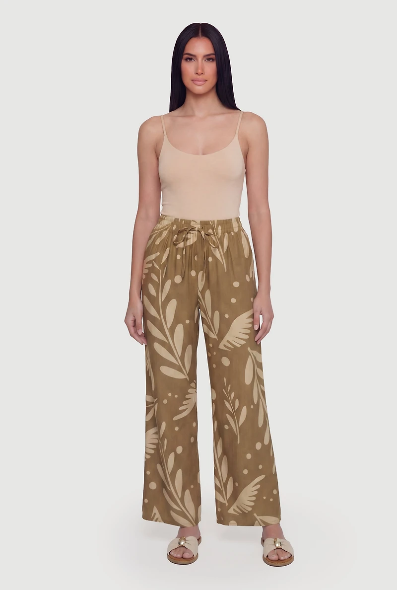 Floral Print Crepe Knit High Waisted Pull On Pants